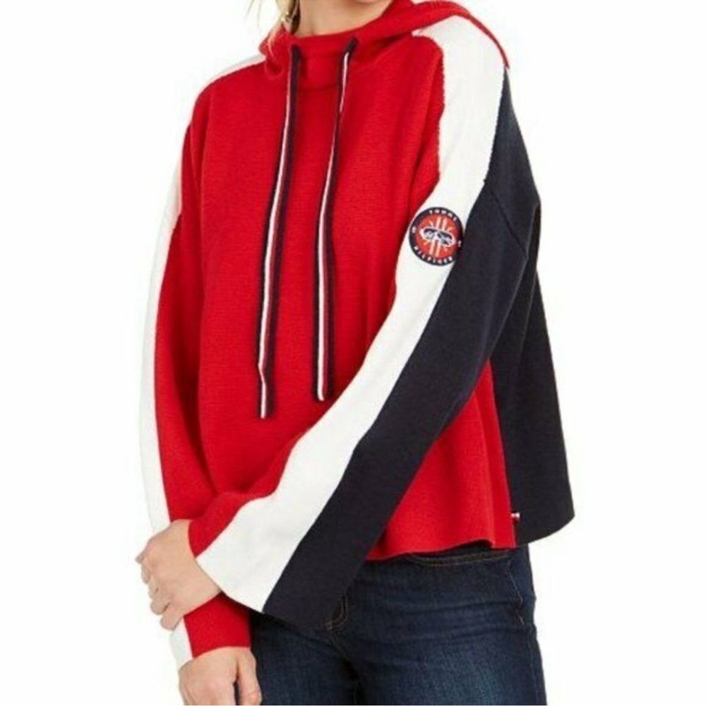 Tommy Hilfiger Sweater Womens Size Large Ski‎ Pullover Knit Hoodie Embroidered